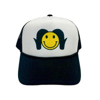 Smiley Ram Trucker Snapback Hat -White/Black